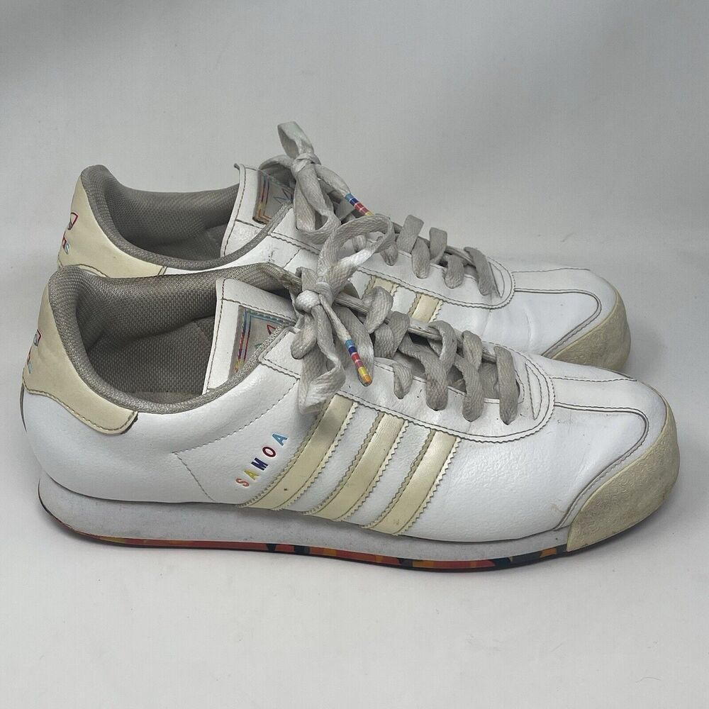 Adidas Samoa Sneakers Womens 10 White Rainbow Leather Retro Shoes Trainers 2012